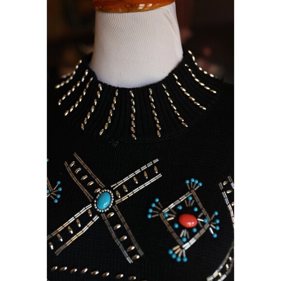 Vintage Studio C Collection Women's Southwestern Jeweled Mock Neck Sweater M - Picture 13 of 16